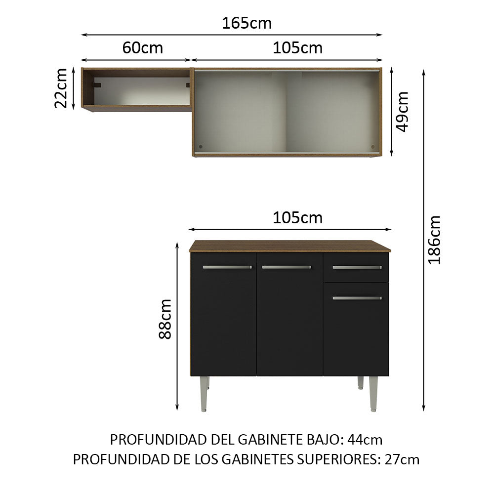 Combo de Cocina Compacta 165cm Marrón/Negro Emilly Madesa 03