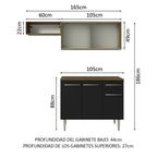 Cocina Compacta 165 cm 5 Puertas 1 Cajón Marrón/Negro Emilly Madesa