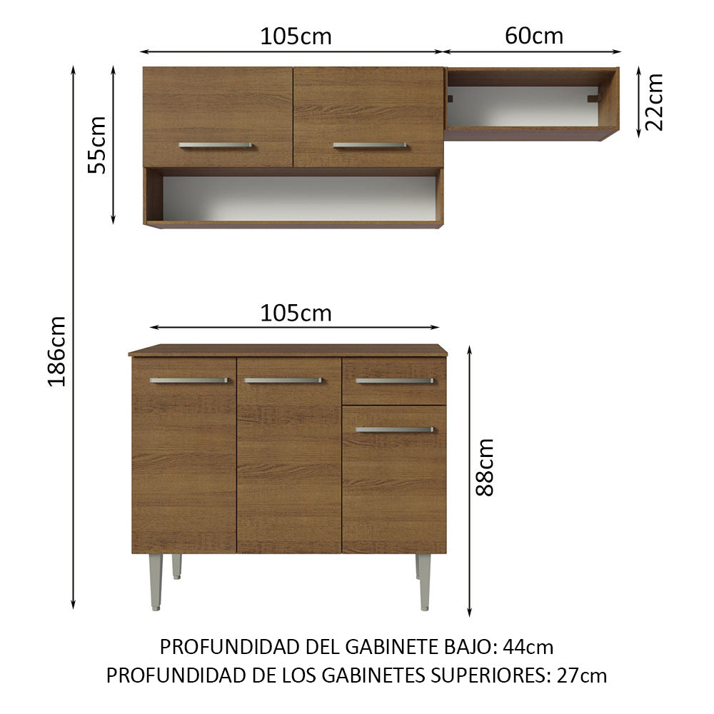 Cocina Compacta 165 cm 5 Puertas 1 Cajón Marrón Emilly Madesa