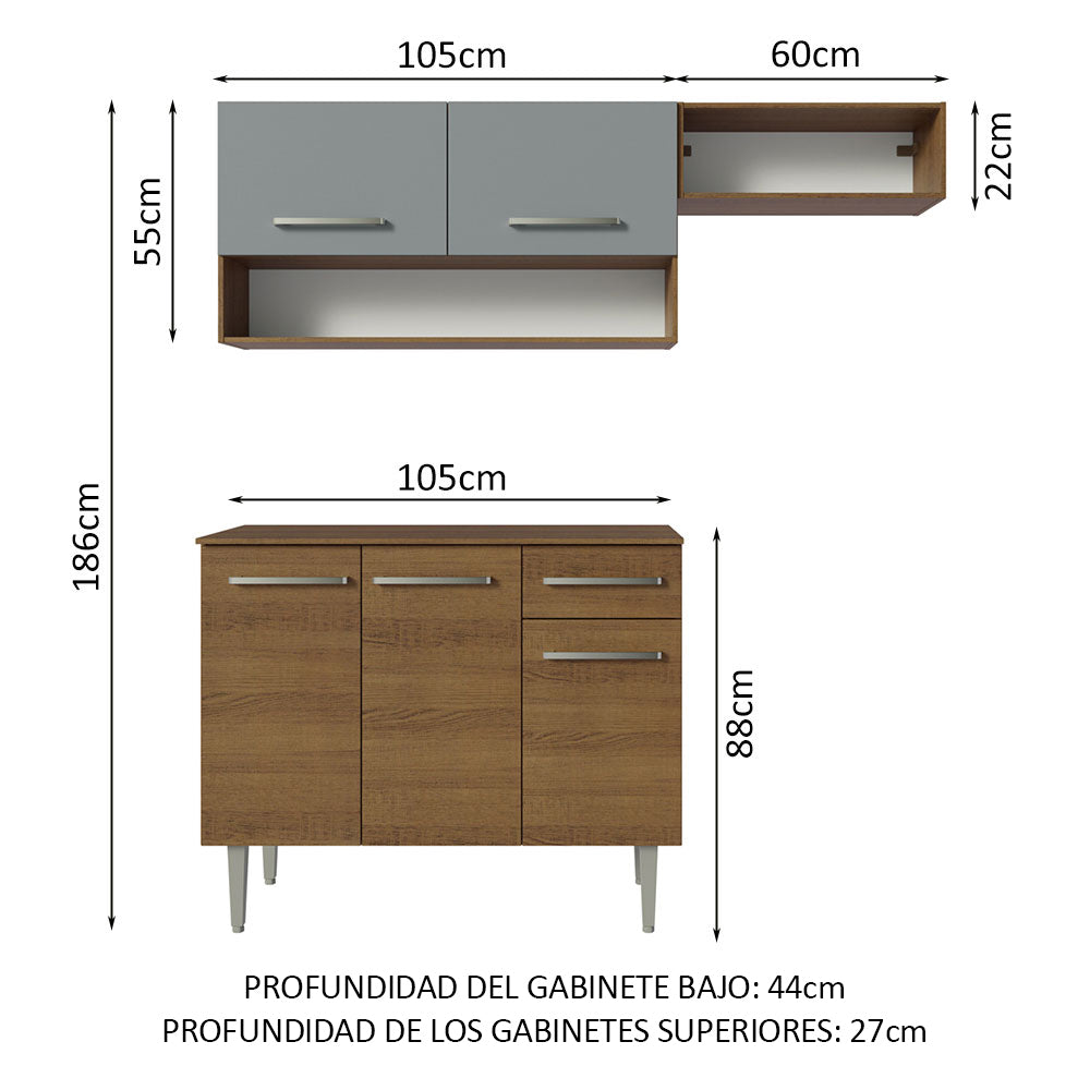 Combo de Cocina Compacta 165cm Marrón/Gris Emilly Madesa 07