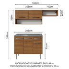 Cocina Compacta 165 cm 5 Puertas 1 Cajón con Bacha de Acero Inoxidable Marrón Emilly Madesa