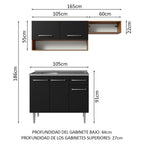 Cocina Compacta 165 cm 5 Puertas 1 Cajón con Bacha de Acero Inoxidable Marrón/Negro Emilly Madesa