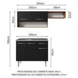 Combo de Cocina 165cm con Bacha de acero inoxidable MM/NN Emilly Madesa 09 MN