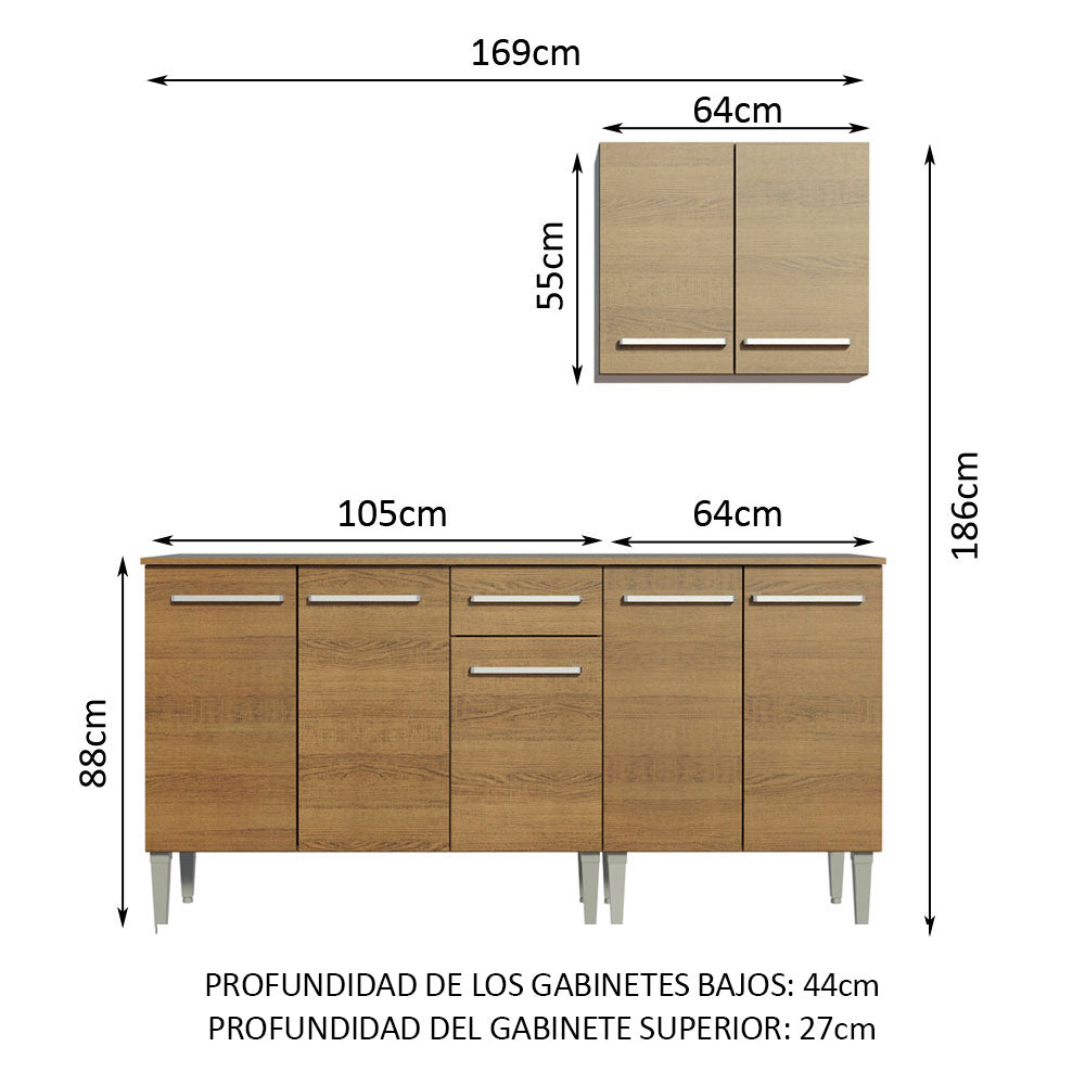 Combo de Cocina 169cm Emilly Free Madesa 01 - Marrón