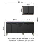 Combo de Cocina 169cm Marrón/Negro Emilly Free Madesa 01