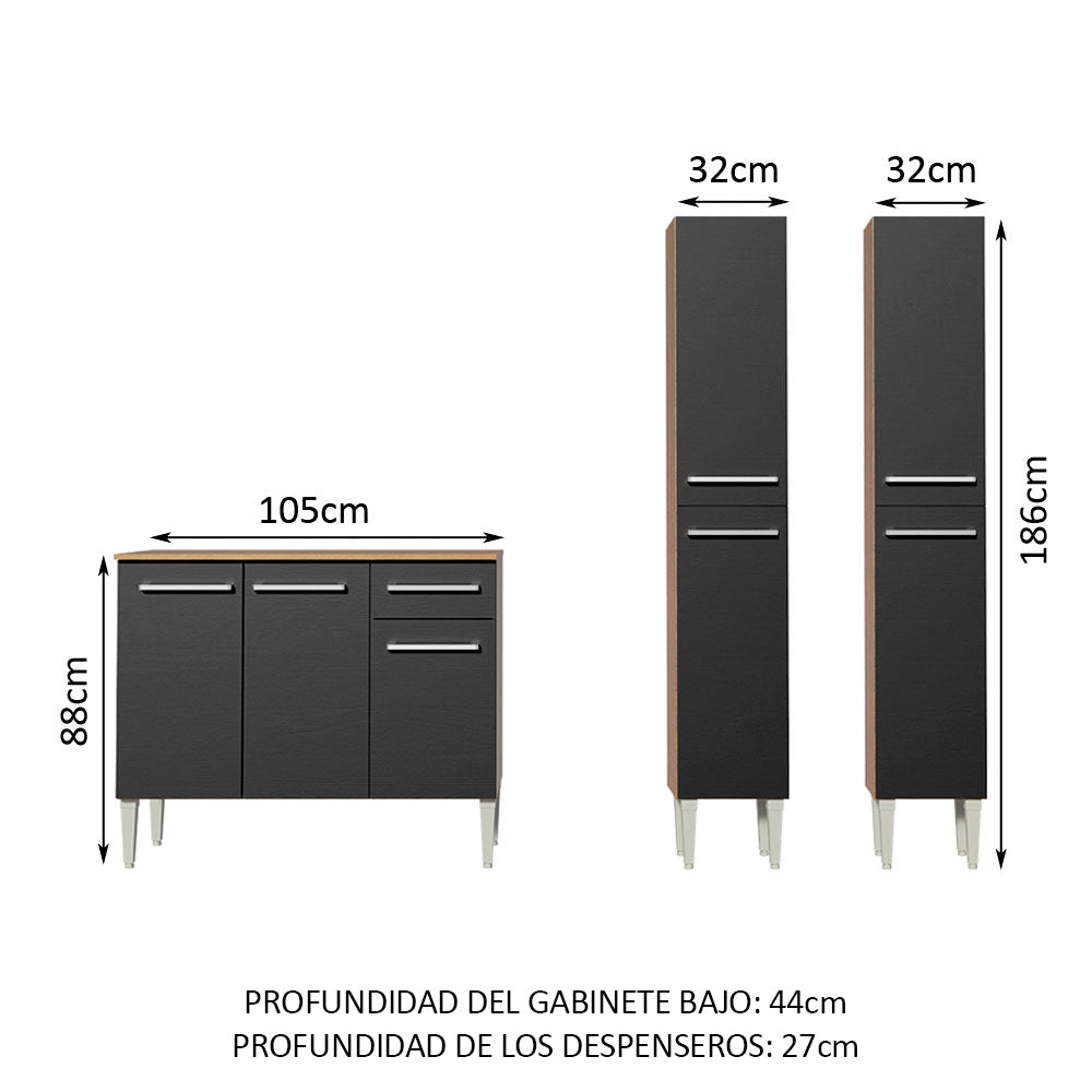 Cocina Compacta 169 cm 7 Puertas 1 Cajón Marrón/Negro Emilly Madesa 02