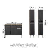 Combo de Cocina 169cm Marrón/Negro Emilly Front Madesa 02