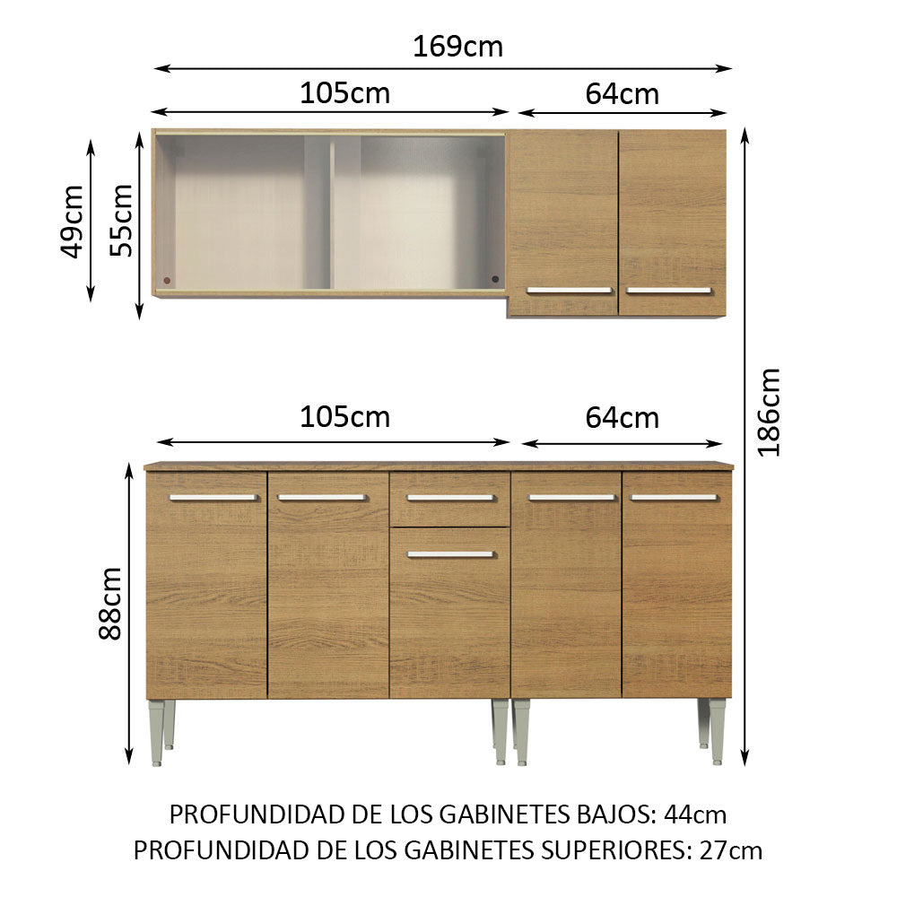 Combo de Cocina 169cm Emilly Box Madesa 03 - Marrón
