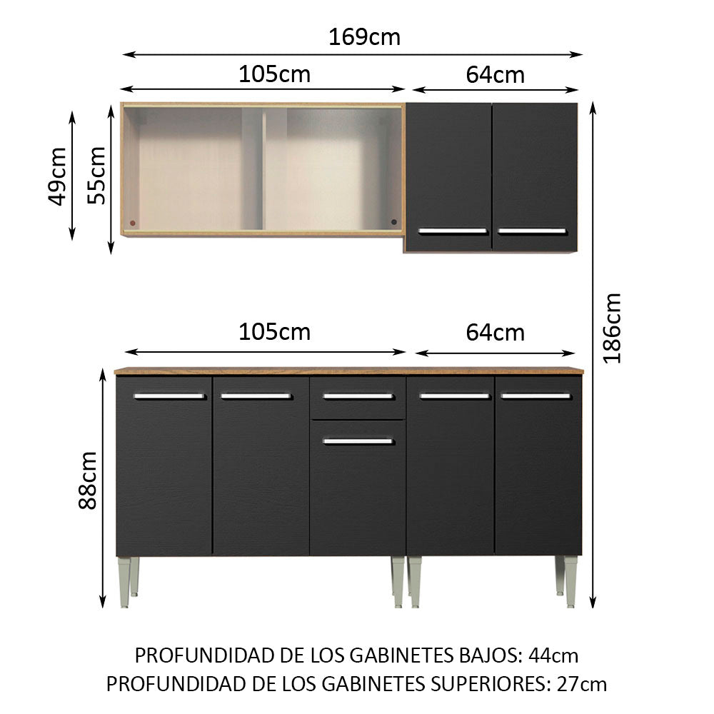Combo de Cocina 169cm Marrón/Negro Emilly Box Madesa 03
