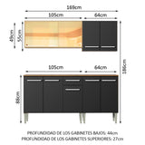 Combo de Cocina 169cm Marrón/Negro Emilly Drive Madesa 04