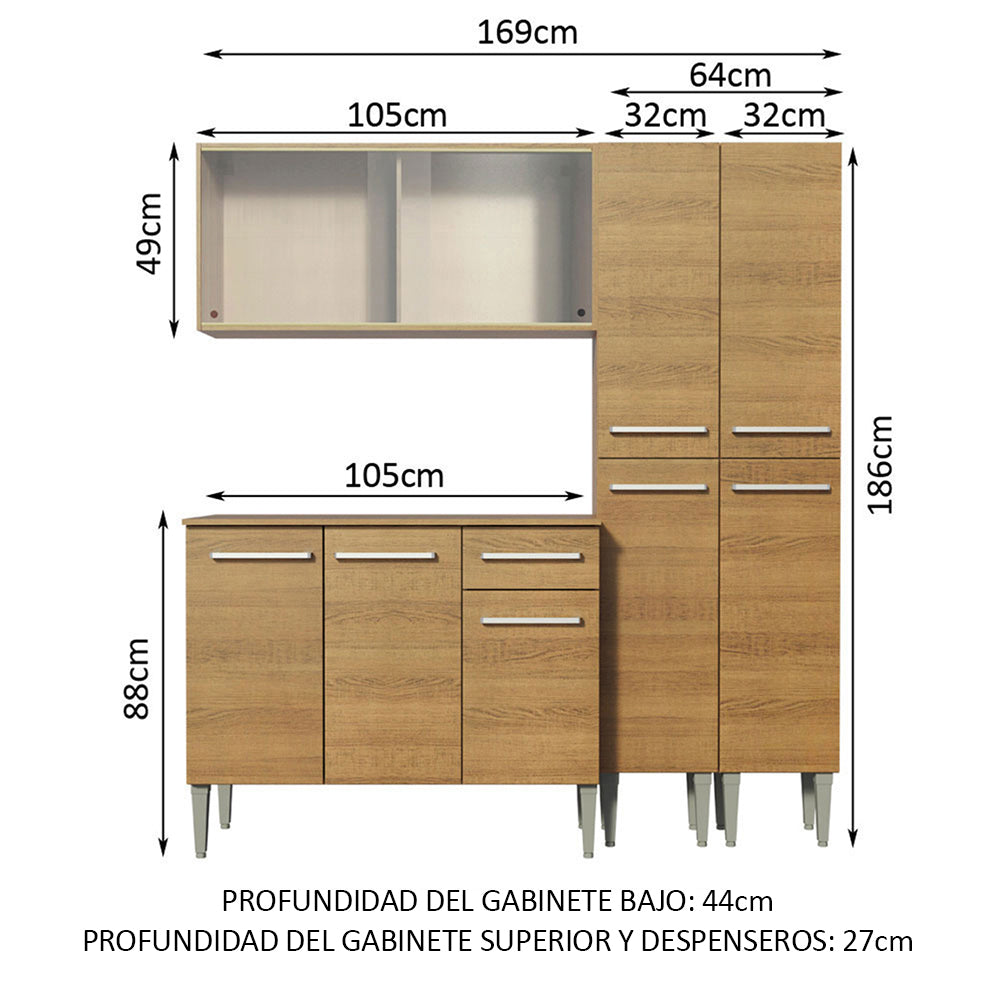 Combo de Cocina 169cm Emilly Fly Madesa 05 - Marrón