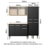 Combo de Cocina 169cm Marrón/Negro Emilly Fly Madesa 05