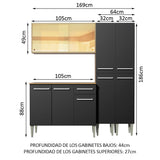 Combo de Cocina 169cm Marrón/Negro Emilly Voice Madesa 06