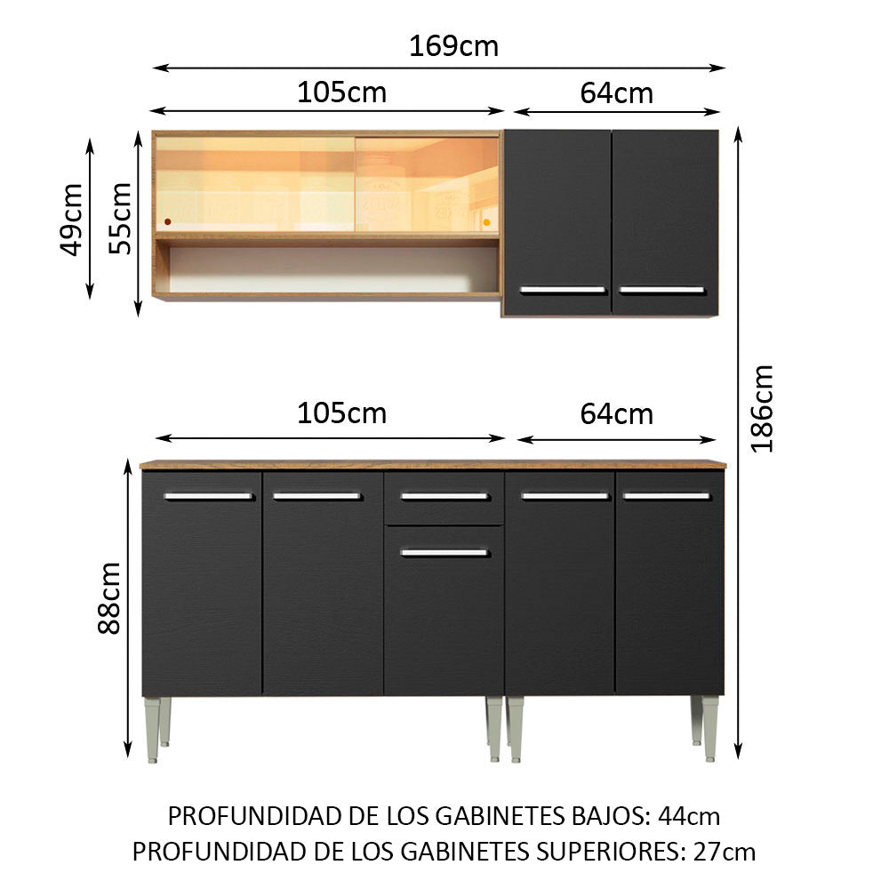 Combo de Cocina 169cm Marrón/Negro Emilly Dance Madesa 07