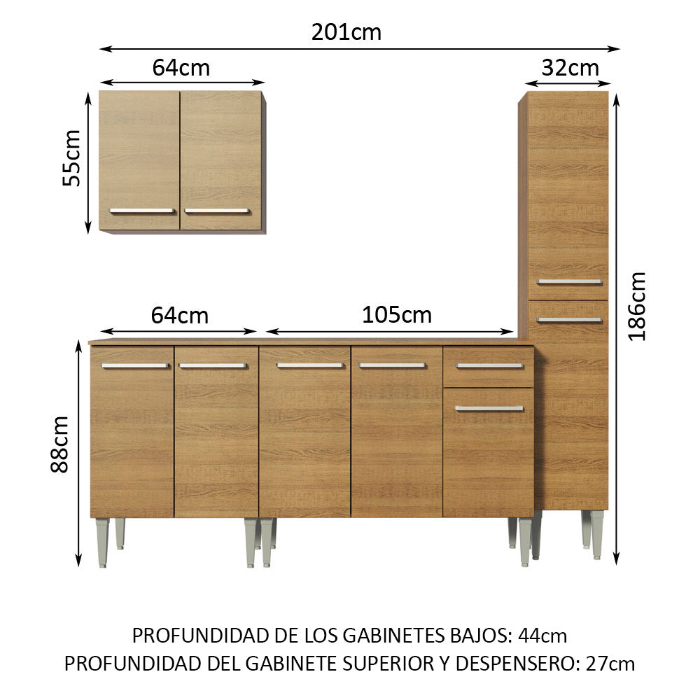 Combo de Cocina 201cm Emilly Sing Madesa 01 - Marrón
