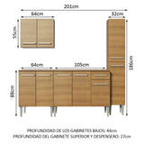 Combo de Cocina 201cm Emilly Sing Madesa 01 - Marrón