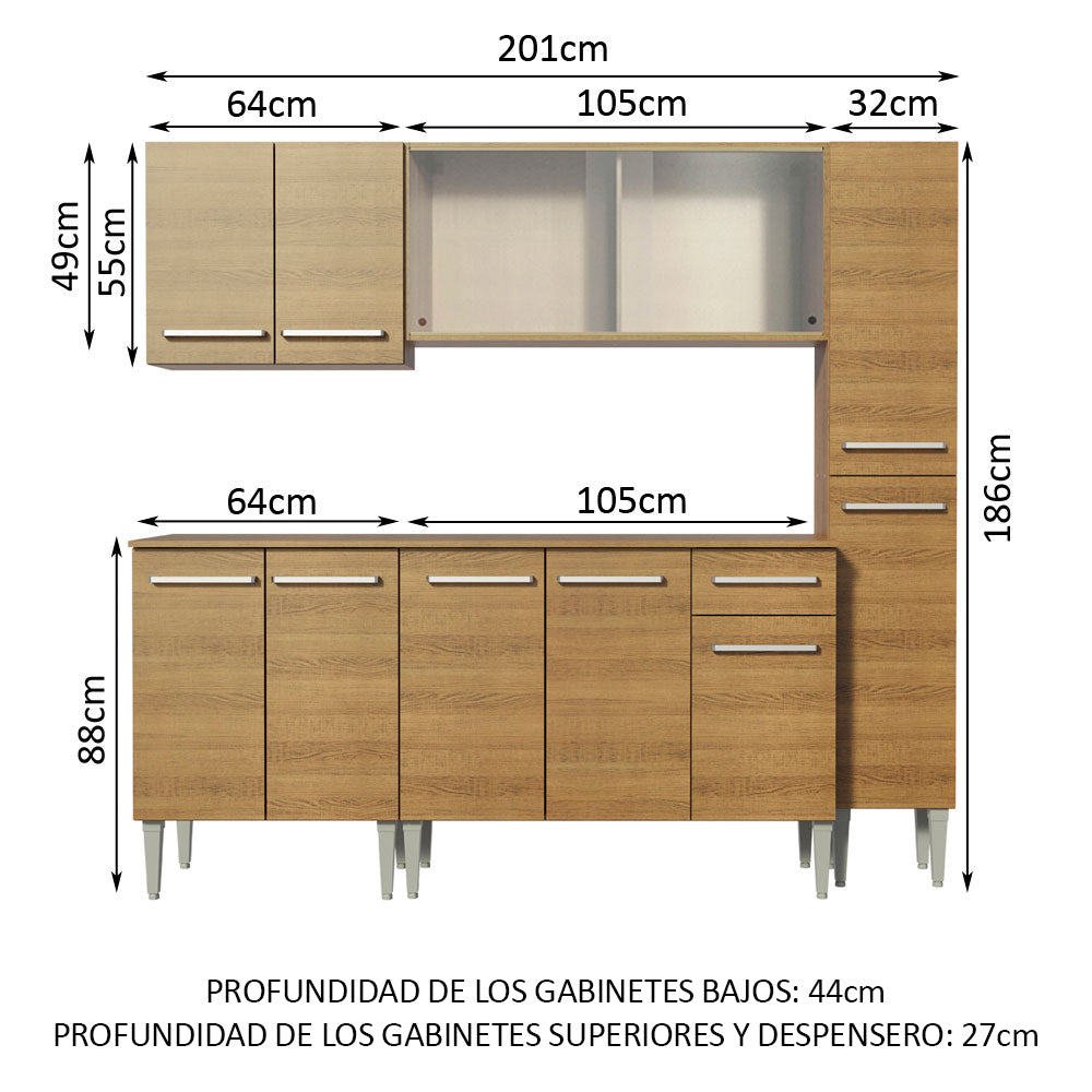 Combo de Cocina 201cm Emilly Fast Madesa 02 - Marrón
