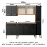 Combo de Cocina 201cm Marrón/Negro Emilly Fast Madesa 02