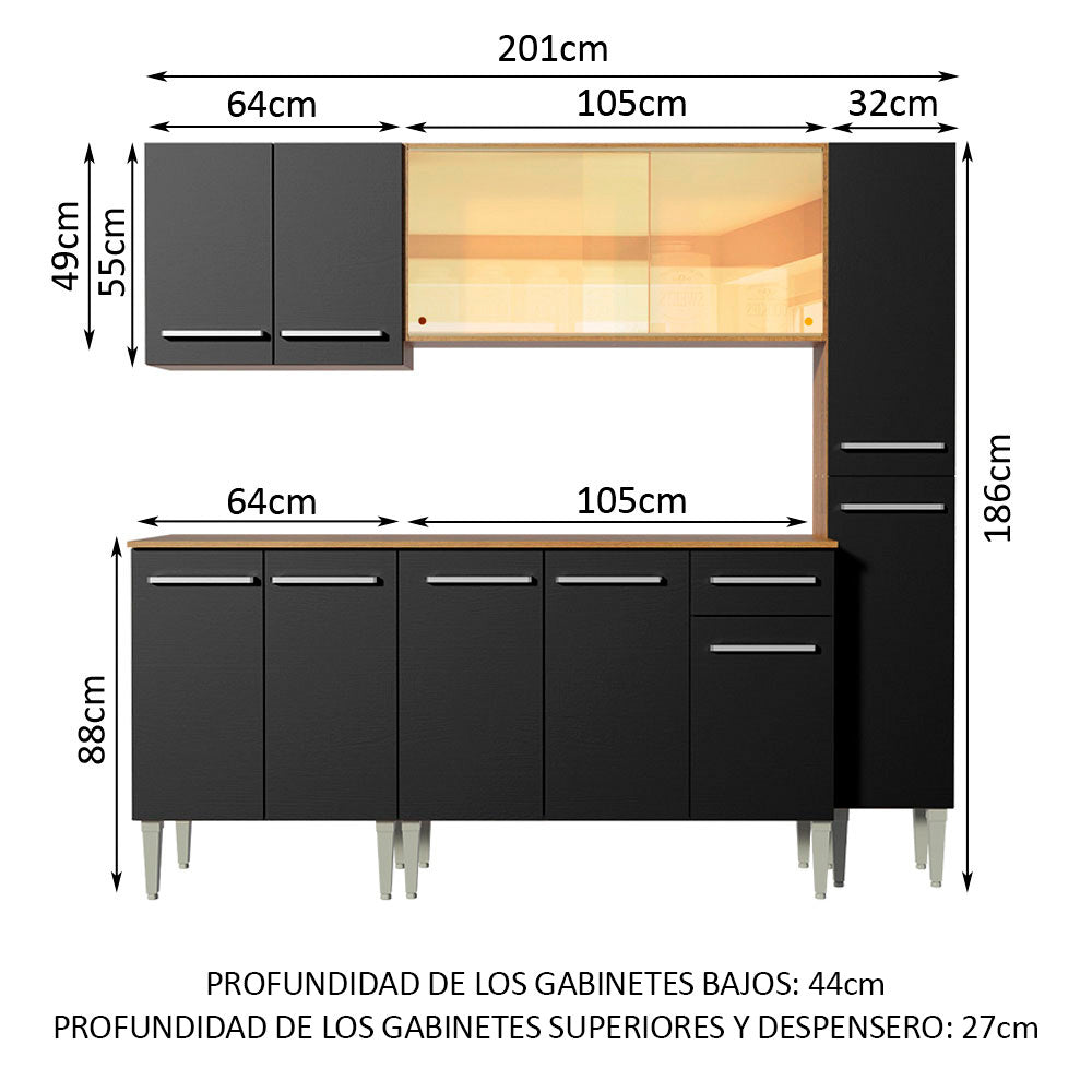 Combo de Cocina 201cm Marrón/Negro Emilly West Madesa 03