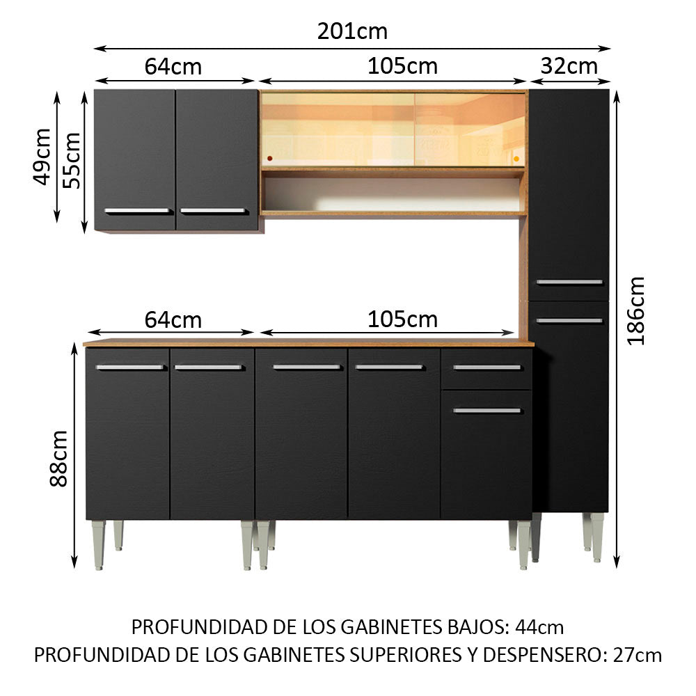 Combo de Cocina 201cm Marrón/Negro Emilly Sky Madesa 04