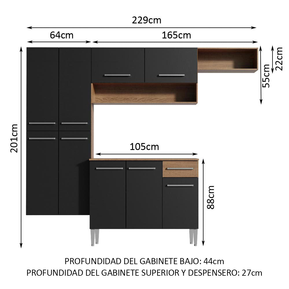 Combo completo de Cocina 229cm Marrón/Negro Emilly Fit 03