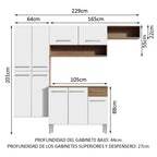 Combo completo de Cocina 229 cm 9 Puertas 1 Cajón Blanco/Marrón Emilly Madesa