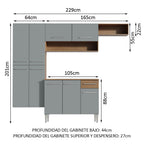 Combo completo de Cocina 229 cm 9 Puertas 1 Cajón Marrón/Gris Emilly Madesa