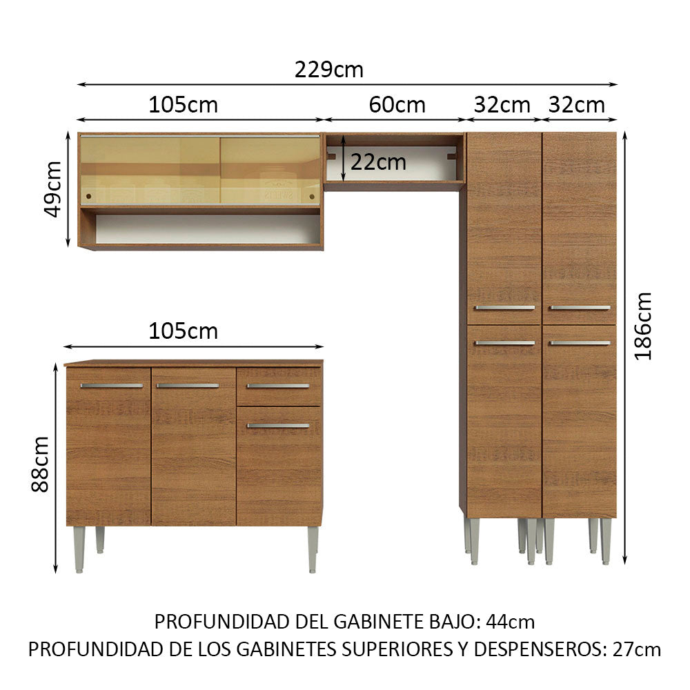 Combo completo de Cocina 229cm Emilly Madesa 04 - Marrón