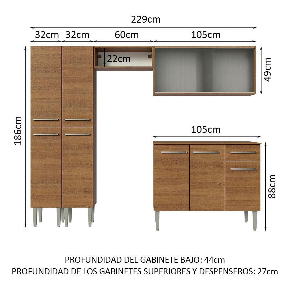 Combo completo de Cocina 229cm Emilly Madesa 05 - Marrón