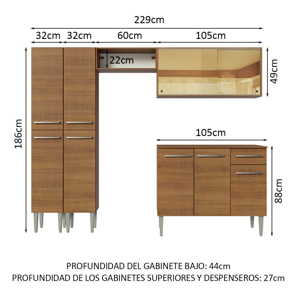 Combo completo de Cocina 229cm Emilly Madesa 06 - Marrón