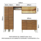 Combo completo de Cocina 229cm Emilly Madesa 06 - Marrón