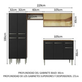 Combo completo de Cocina 229cm Marrón/Negro Emilly Madesa 06