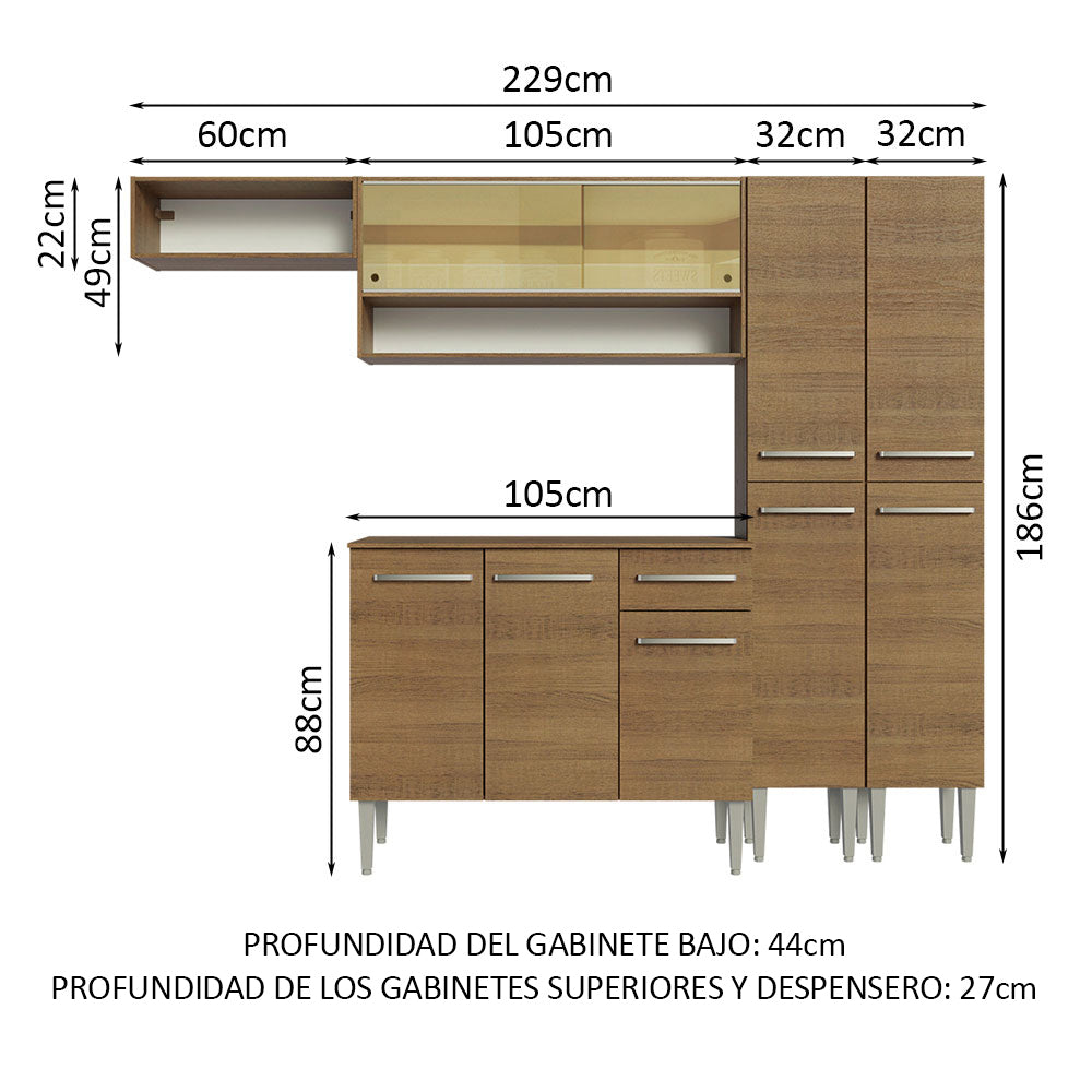 Combo completo de Cocina 229cm Marrón Emilly Madesa 07