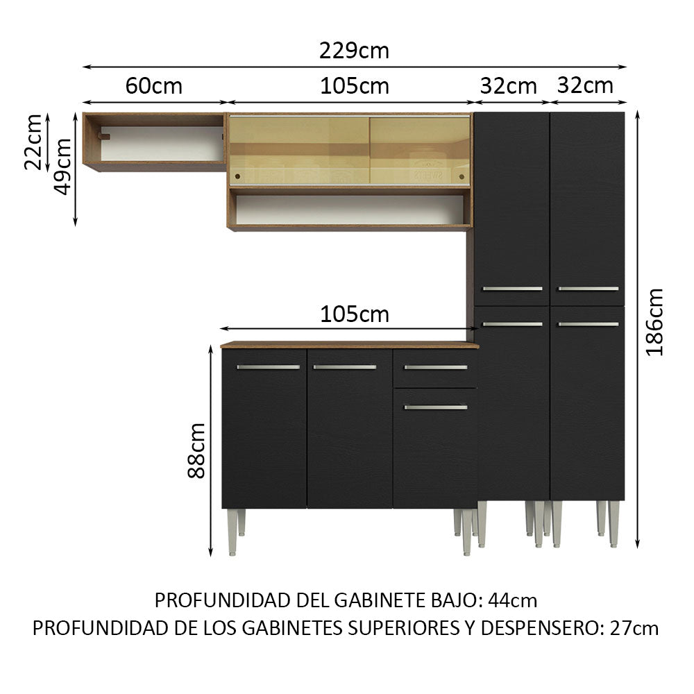Combo completo de Cocina 229cm Marrón/Negro Emilly Madesa 07