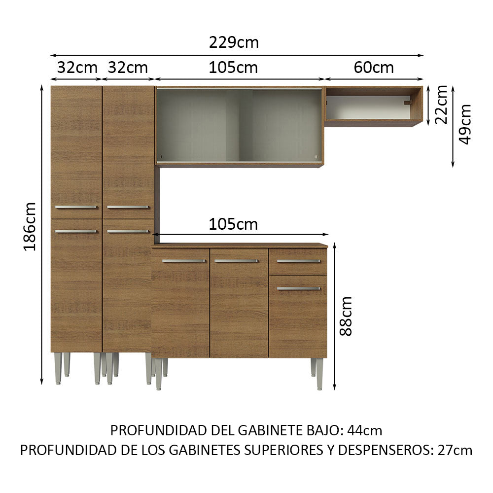 Combo completo de Cocina 229cm Marrón Emilly Madesa 08