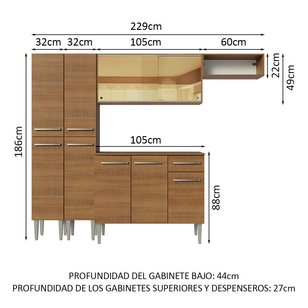Combo completo de Cocina 229cm Emilly Madesa 09 - Marrón