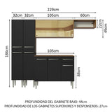 Combo completo de Cocina 229cm Marrón/Negro Emilly Madesa 09
