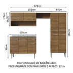 Combo completo de Cocina 229 cm 9 Puertas 1 Cajón con Bacha de Acero Inoxidable Marrón Emilly Madesa