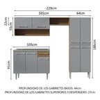 Combo completo de Cocina 229 cm 9 Puertas 1 Cajón con Bacha de Acero Inoxidable Marrón/Gris Emilly Madesa
