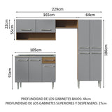 Combo completo de Cocina 229 cm con Bacha de acero, Marrón/Gris, Emilly 10