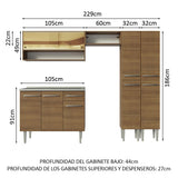 Combo completo de Cocina 229cm Con Bacha de acero inoxidable Emilly Madesa 11 Marrón