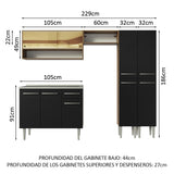 Combo completo de Cocina 229cm Con Bacha de acero inoxidable Emilly Madesa 11 Marrón/Negro