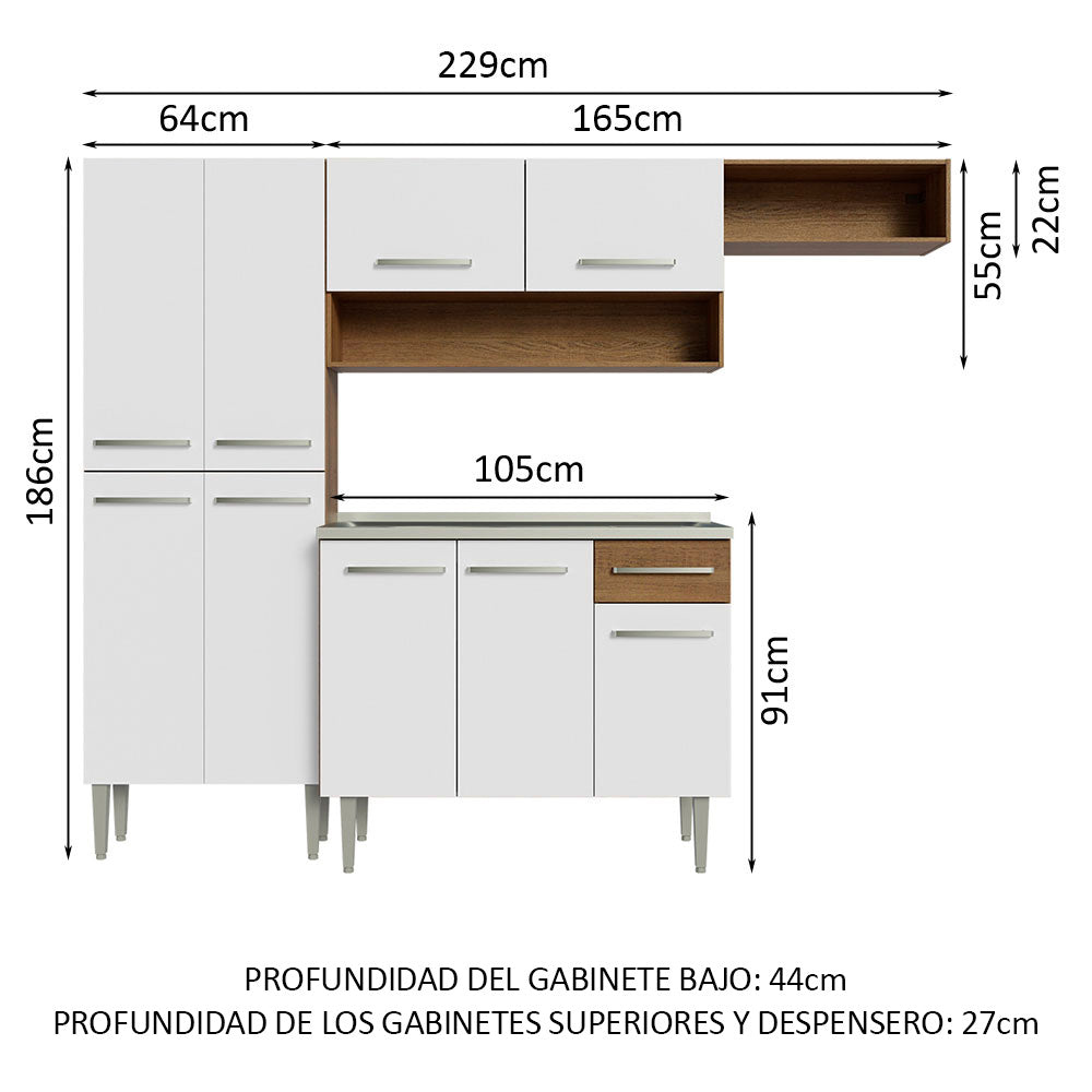 Combo completo de Cocina 229cm Con Bacha Emilly Madesa 12