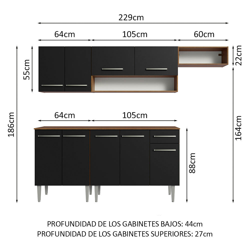 Combo completo de Cocina Madesa Emilly 229cm Marrón/Negro 13