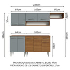Combo completo de Cocina 229 cm 9 Puertas 1 Cajón Marrón/Gris Emilly Madesa