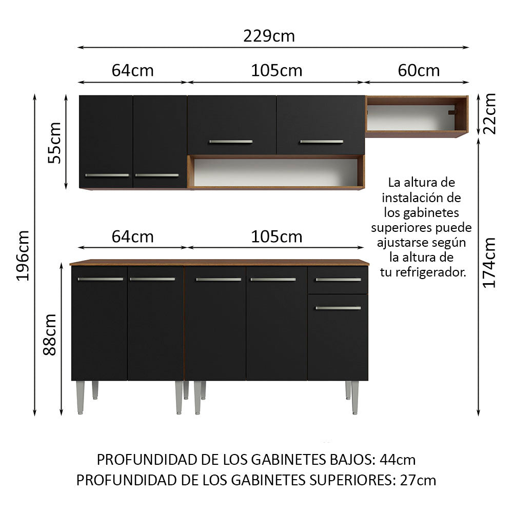 Combo completo de Cocina Madesa Emilly 229cm Marrón/Negro 14