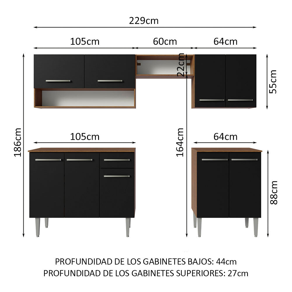Combo completo de Cocina Madesa Emilly 229cm Marrón/Negro 15