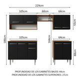 Combo completo de Cocina Madesa Emilly 229cm Marrón/Negro 15