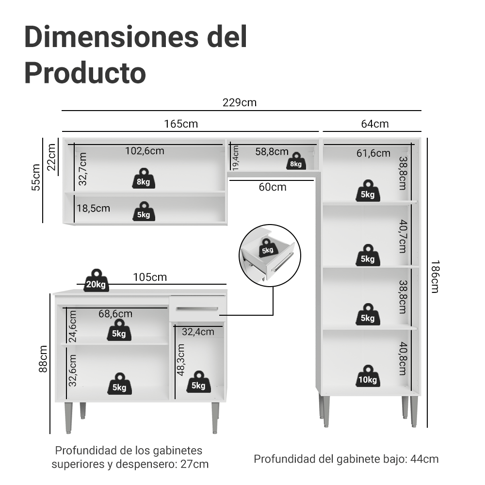 Combo de Cocina 229 cm Emilly Blanco 17