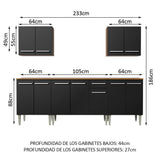 Combo completo de Cocina 233cm Marrón/Negro Emilly King Madesa 01